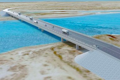 Construction of a bridge across Garabogazgol Bay nears completion in Turkmenistan