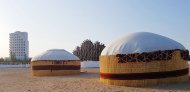 Photor eport: Turkmen traditional yurt on the beach established in Avaza 