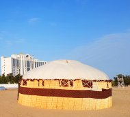 Photor eport: Turkmen traditional yurt on the beach established in Avaza 