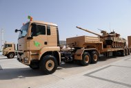 Military equipment passed in front of the State Tribune as part of the parade dedicated to the Independence Day of Turkmenistan