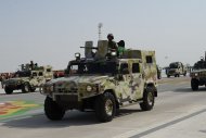 Military equipment passed in front of the State Tribune as part of the parade dedicated to the Independence Day of Turkmenistan