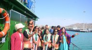 Participants of the festival in Avaza rode on a yacht in the Caspian Sea