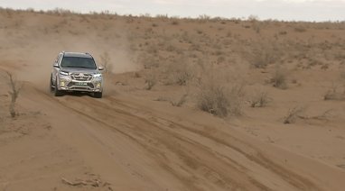 The National Leader of the Turkmen people drove through the Karakum steppe