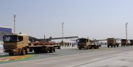 Military equipment passed in front of the State Tribune as part of the parade dedicated to the Independence Day of Turkmenistan