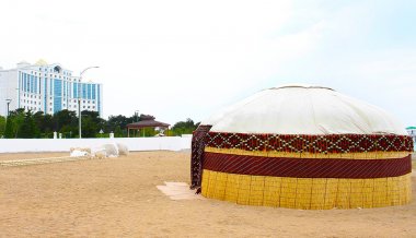 Photor eport: Turkmen traditional yurt on the beach established in Avaza 