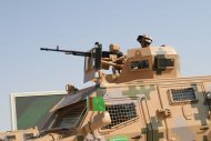 Military equipment passed in front of the State Tribune as part of the parade dedicated to the Independence Day of Turkmenistan