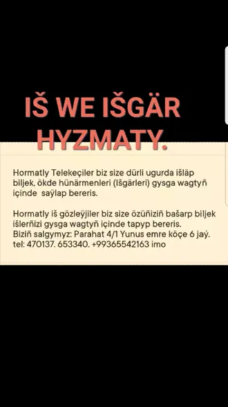 HORMATLY ÝURDUMYZYÑ TELEKEÇILERI WE IŠ GÖZLEÝJILERI