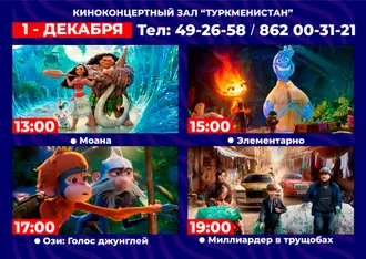 Расписание кинофильмов кинотеатра «Туркменистан»